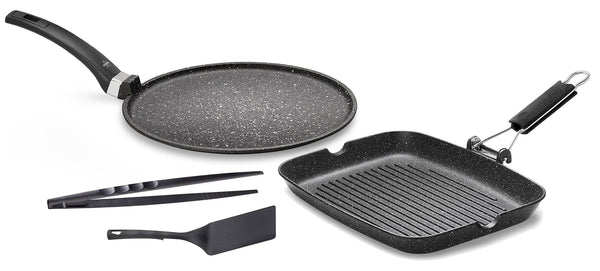 online Set 4 Pezzi Bistecchiera + Piastra Multiuso in Alluminio Pressofuso Antiaderente Olympia Hard Cook