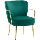 Poltrona Stile Retrò Braccioli e Gambe Dorate in Velluto Verde  