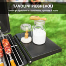 Barbecue a Gas Portatile Design a Valigia 101x50x102 cm con 2 Bruciatori e 2 Tavolini in Acciaio Nero  