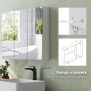 Specchio Bagno Contenitore 91,5x11,5x65 cm con 3 Ante e Ripiani Regolabili da Parete in MDF e Vetro Bianco      