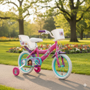 Bicicletta Bambina 14 Pollici con Rotelle Cestino e Portabambola Gabby's Dollhouse Rosa e Viola