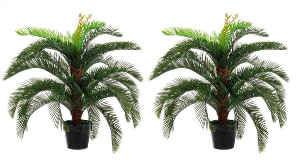 sconto Set 2 Piante Artificiali Palma 80x80x100 cm in Plastica con Vasi Verde