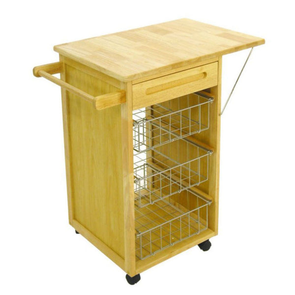 Carrello da Cucina in Legno della Gomma 3 Cestelli e Cassetto con Ribaltina 77,5x47H81cm Adami acquista