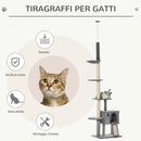 Albero Tiragraffi per Gatti 60x40x230-280 cm con Corde in Sisal Grigio