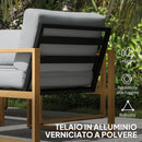 Set 4 Pezzi da Esterno Divanetto 2 Poltrone e Tavolino con Piano in Vetro in Alluminio e Fibra Grigio e color Legno   