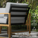 Set 4 Pezzi da Esterno Divanetto 2 Poltrone e Tavolino con Piano in Vetro in Alluminio e Fibra Grigio e color Legno   