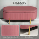 Panca Contenitore Ovale 108x44x43,5 cm Capienza da 72L con Coperchio Sollevabile in Velluto e Legno Rosa      