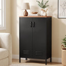 Credenza in Metallo 65x35x106 cm con 2 Ante e Ripiano Regolabile Nero      