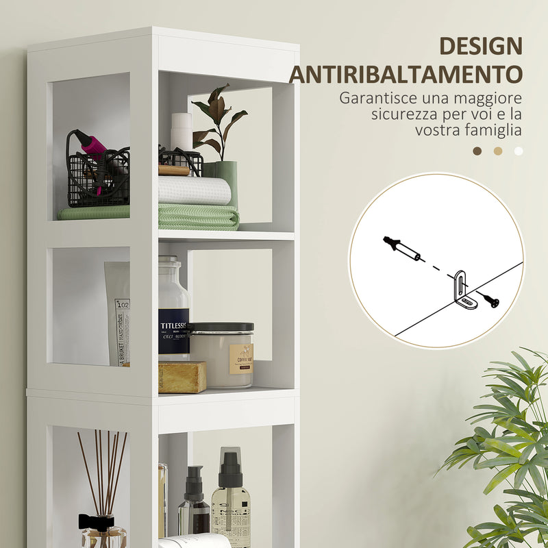 Mobile Bagno 30x30x141,2 cm con 3 Ripiani Aperti e 2 Cassetti in Legno Bianco  