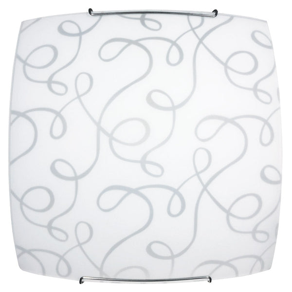 sconto Plafoniera 2xE27 Ganci Cromo Vetro Lastra Bianco Decorato Fantasia E-Energy Marilena