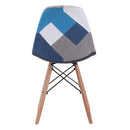 Set 4 Sedie 85x48x54 cm in Tessuto Patchwork da Interno Blu e Bianco