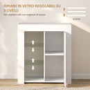 Mobile Contenitore a LED 75x40,1x83 cm 3 Ripiani Aperti e Armadietto in Legno e Vetro Bianco  