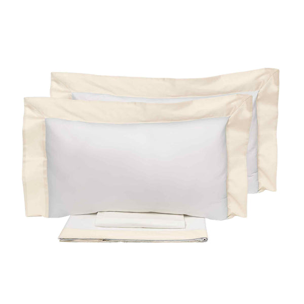 Set Lenzuola Sopra Sotto e Federe Bordi in Raso Garrini Eveline Avorio/Avorio Varie Misure sconto