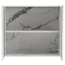 Pensile Cucina con Ante in Vetro 80x72x32 cm Bianco Effetto Marmo      