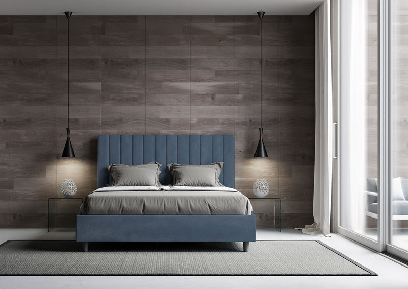 Letto Matrimoniale con Alzata Comoda Imbottito in Microfibra Agueda Blu Varie Misure