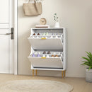 Scarpiera Slim con 2 Cassetti Ribaltabili per 12 Paia di Scarpe 60x24x91,5 cm Design Moderno in MDF Bianco  