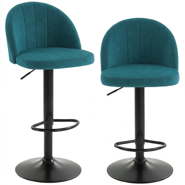 Set di 2 Sgabelli da Bar 43x48x84-106 cm Sgabelli Moderni Girevoli con Poggiapiedi in Velluto Blu sconto