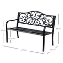 Panchina da Giardino 2 Posti con Schienale Decorato 127x60x89 cm in Ghisa e Metallo Nero