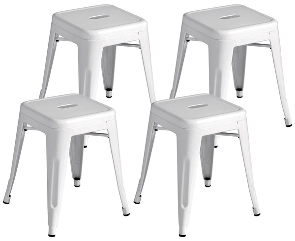 Set 4 Sgabelli Bassi Impilabili 39x39x46 cm in Lamiera Galvanizzata Avorio acquista
