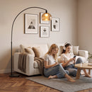 Lampada da Terra ad Arco 90x26x180 cm con Interruttore a Pedale in Metallo e Marmo Nero e Grigio Fumo      