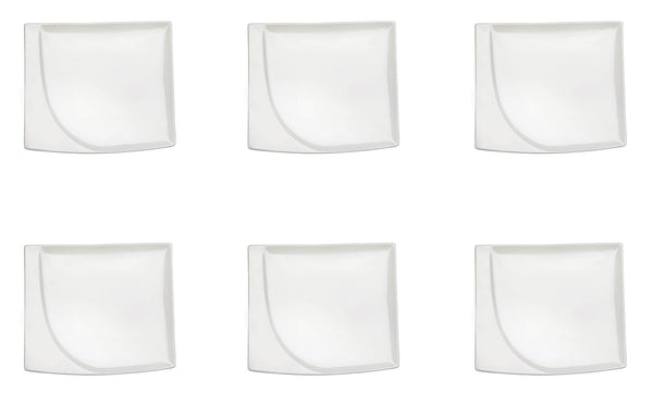 sconto Set 6 Piatti Snack Rettangolari 20,5x18x1,5 cm in Porcellana Allluminica Kaleidos Aluxina Bianchi