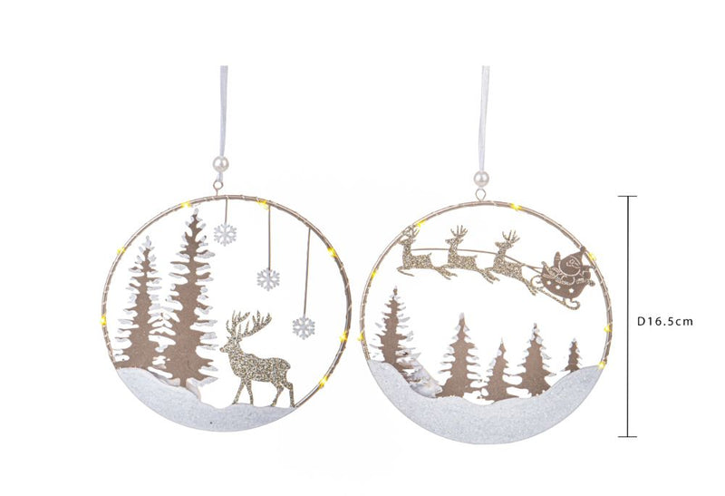 Set 6 Coroncine Decorative con Led Ø 16,5 cm in Legno e Plastica