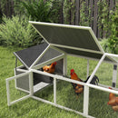 Pollaio da Giardino per 4-8 Galline con Rete Metallica e Tetto Apribile 240x112,5x76 cm in Legno Bianco      