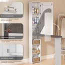 Mobile Asse da Stiro Pieghevole 107x35x174 cm a 6 Ripiani con Specchio e 2 Ganci in Legno e Poliestere Bianco      