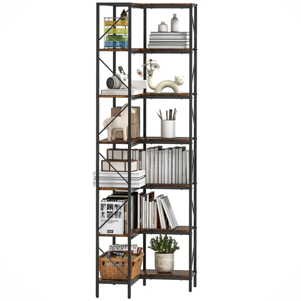 sconto Libreria Angolare Stile Industriale a 7 Livelli 60x60x198 cm in Legno e Acciaio Marrone Rustico