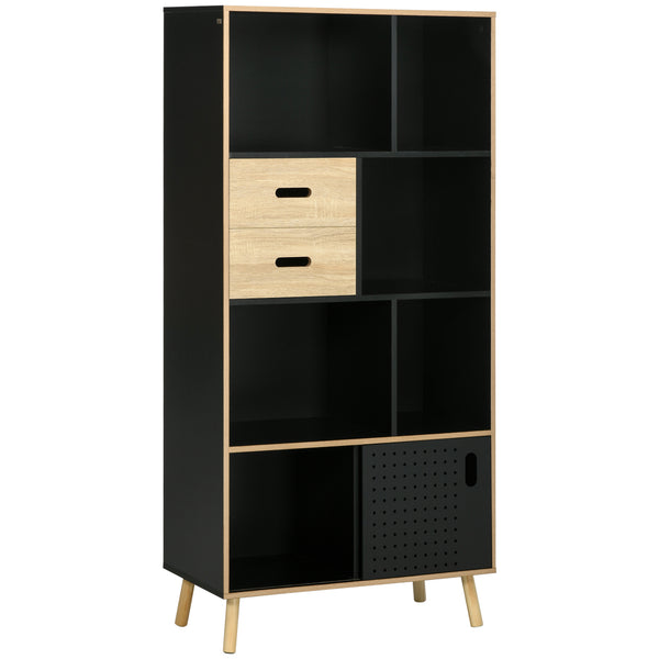 Libreria Moderna 80x40x165 cm in MDF e Truciolato Nero e Legno Naturale prezzo
