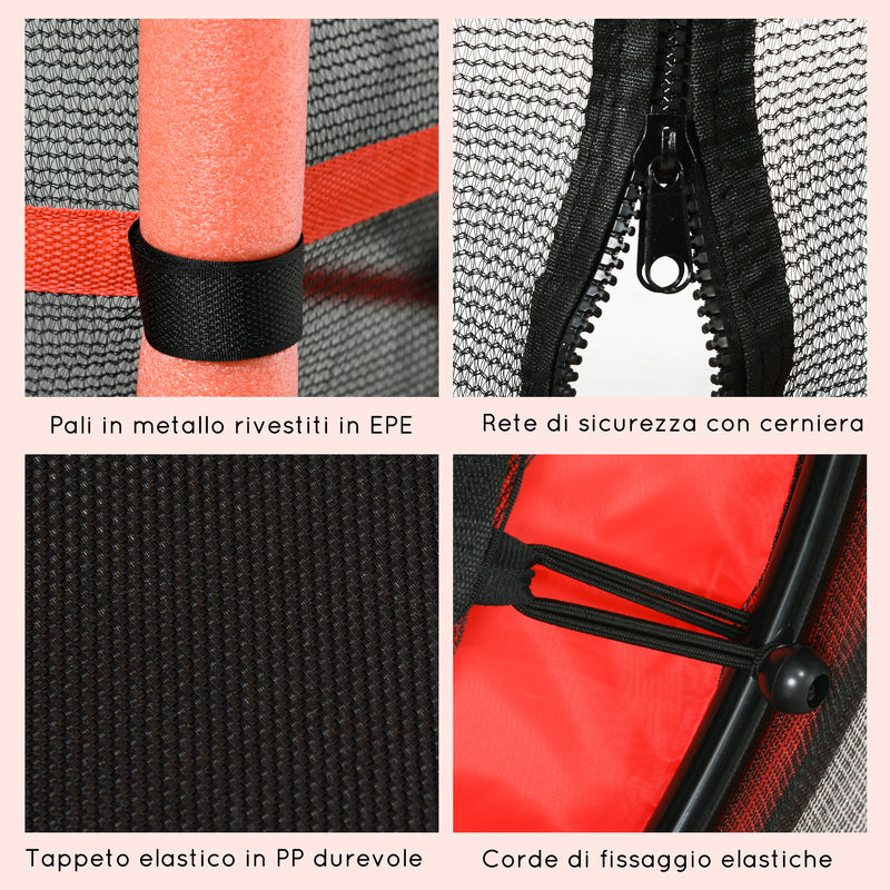 Trampolino Elastico per Bambini da 3 Anni Ø160 cm con Rete di Protezione Rosso e Nero 
