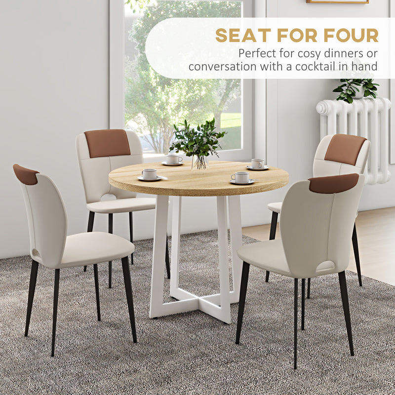 Tavolo da Pranzo Rotondo Moderno per 4 Persone Ø100x75 cm in MDF e Acciaio colore Legno Naturale e Bianco-4
