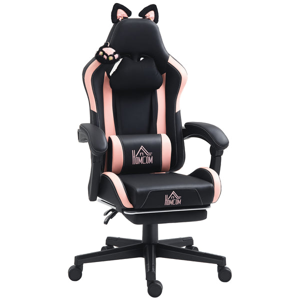 Sedia da Gaming Ergonomica con Orecchie da Gatto Poggiapiedi Retrattile e Schienale Reclinabile 135° Rosa e Nero sconto