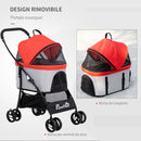 Passeggino per Cani Pieghevole 82x49,5x98 cm con Tettuccio Rosso