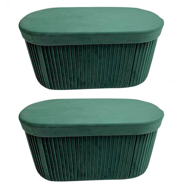 online Set 2 Pouf Contenitore 76x38x38 cm Jocelyn in Velluto Verde