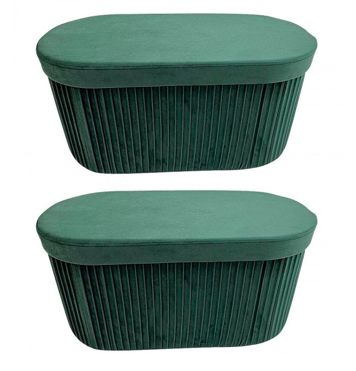 Set 2 Pouf Contenitore 76x38x38 cm Jocelyn in Velluto Verde