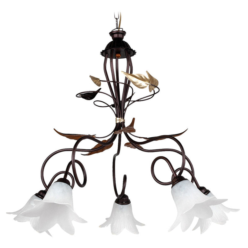 Lampadario 5xE14 Montatura Marrone-Ramato Vetro Paglierino E-Energy Giorgia