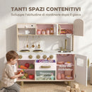 Cucina Giocattolo per Bambini 3-6 Anni 74x29x81 cm con Macchina del Caffè Girevole Fornelli Rubinetto e Orologio in MDF Bianco      
