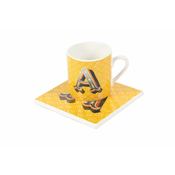 prezzo Tazzina da Caffè con Piattino Quadrato A Ø5,3x5,5 cm in New Bone China VdE Tivoli 1996 Monogram