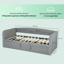 Divano Letto 3 in 1 Lettino Estraibile 205x186x75 cm Convertibile in Letto Matrimoniale in Legno e Poliestere Grigio Chiaro