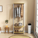 Mobile Appendiabiti 2 in 1 con Ripiano a 2 Livelli 60x40x167,5 cm in Acciaio e Truciolato Bianco e legno naturale