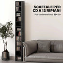 Mobile Libreria Porta CD a 12 Ripiani 21x20x175 cm per 204 CD in MDF e Truciolato Nero      