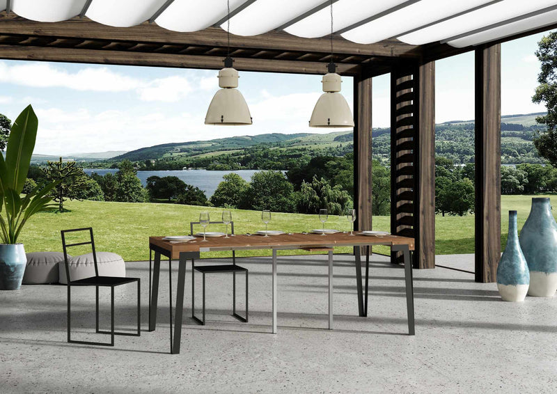 Consolle Allungabile da Esterno in Legno e Ferro H77x40x90/300cm Dalia Abete Tinto Classica