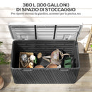 Panca Contenitore Capacità 380L con 2 Maniglie e Leva a Gas in HDPE Nero e Grigio  