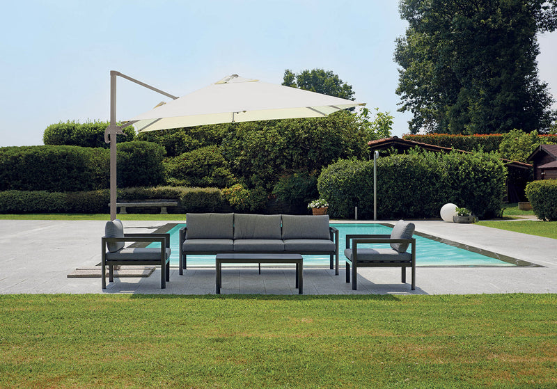 Ombrellone da Giardino Decentrato 3x4m in Alluminio Ecrù