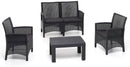 Set Salotto da Giardino Divano 2 Poltrone e Tavolino in Polipropilene Effetto Rattan London Antracite