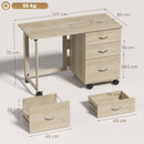 Scrivania da Ufficio Pieghevole 107x50x72 cm con 3 Cassetti e 4 Ruote con Freno in Truciolato e MDF Rovere      