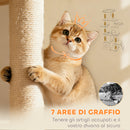 Albero Tiragraffi per Gatti 60x40x170 cm con 2 Casette Amaca Tunnel e Lettino Pali in Sisal Grigio      