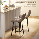 Set 2 Sgabelli da Cucina Stile Nordico 45x47x84 cm in Tessuto Effetto Velluto e Metallo Marrone  