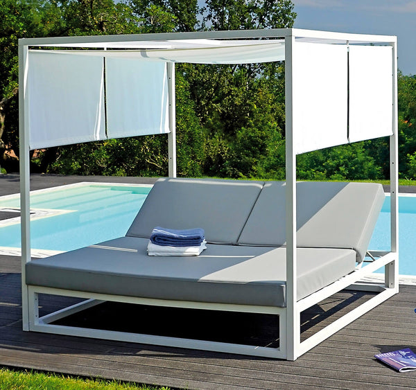 online Lettino a Baldacchino da Esterno in Alluminio 195x195x200cm Vorghini Canopy Crema